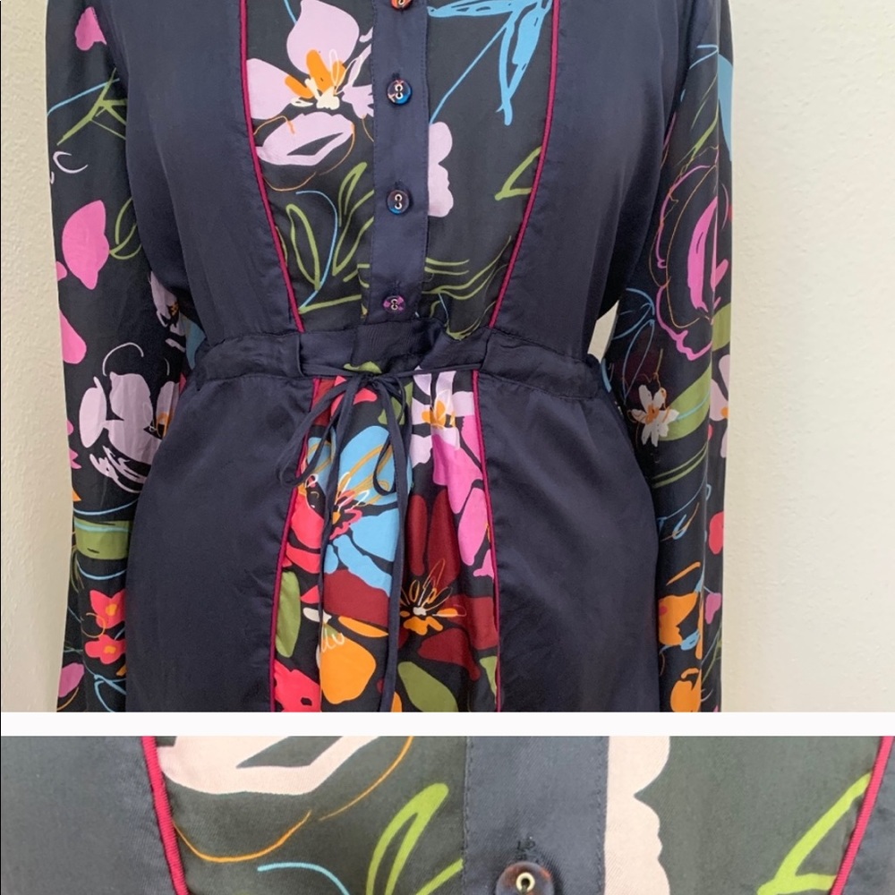 Johnny WAS Black Floral Silk Top Blouse - M - Picture 6 of 8